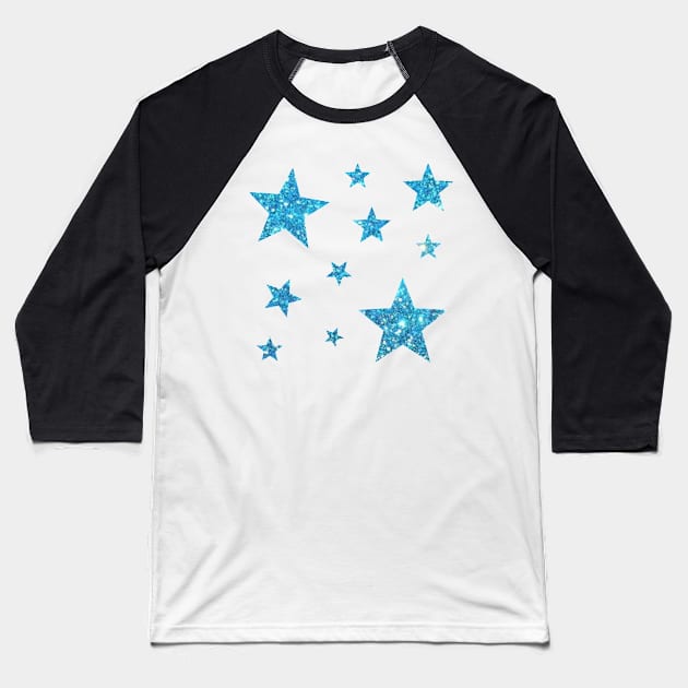 Light Blue Faux Glitter Stars Baseball T-Shirt by Felicity-K